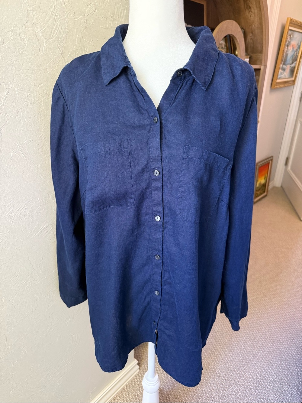 Charter Club Signature XXL 100% Linen Navy Oversized Button Down Shirt